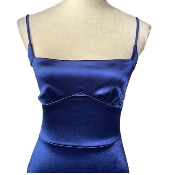 Windsor Elegant Blue Satin Mini Bodycon Dress w/Lace Up Corset Back (Size: S) - Picture 5 of 15